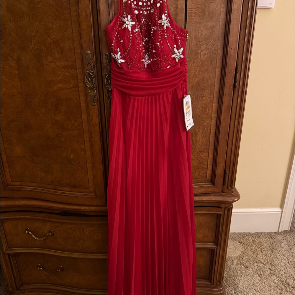 B Darlin Red Floral Embellished Prom Dress